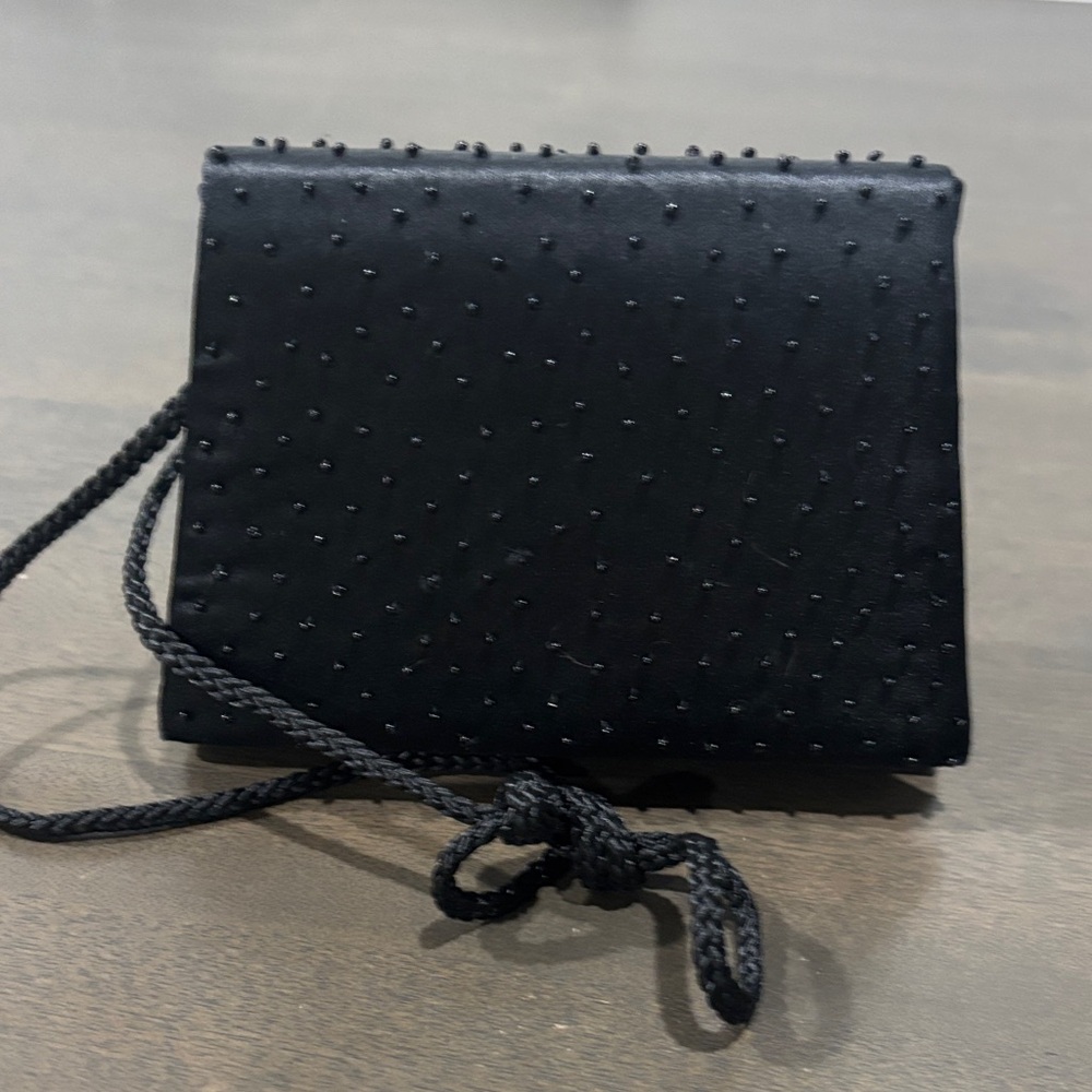 Sasha New York Black Crossbody Small Bag with Braided Strap & Black Beads.